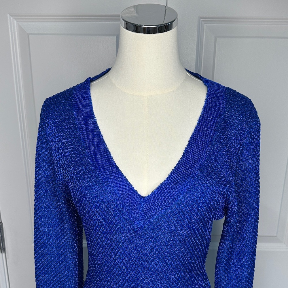NWT Fashion Nova Royal Blue Cobalt V-Neck Knit Bodycon Sweater Mini Dress Size L - Picture 4 of 17